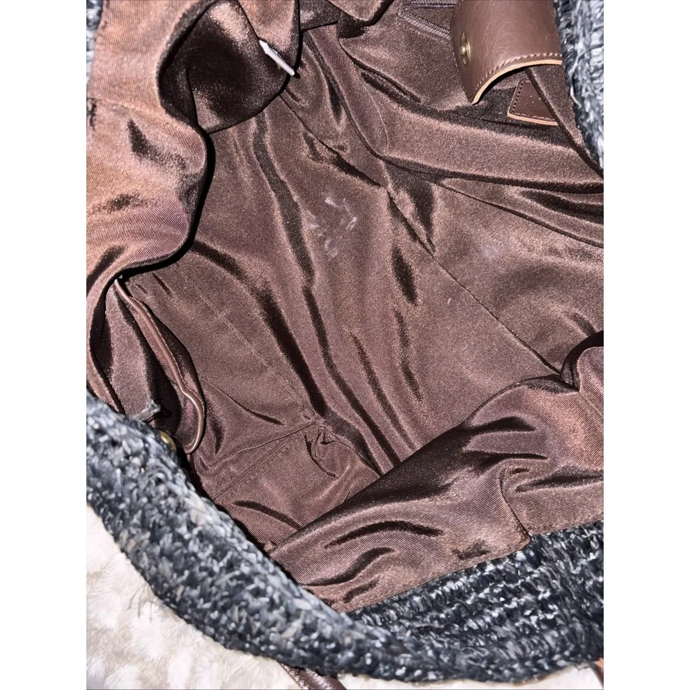 J. Jill Woven Black Hobo Shoulder Bag Large Straw Brown Straps Snap Closure